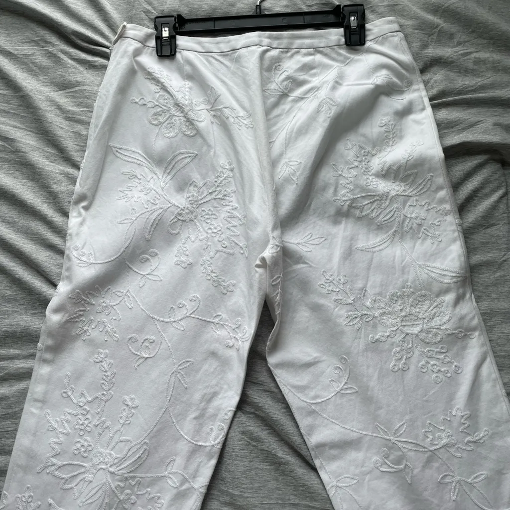 Lauren Ralph Lauren Floral Embroidered Pants White Womens Size 10 Preppy Beach - Image 9