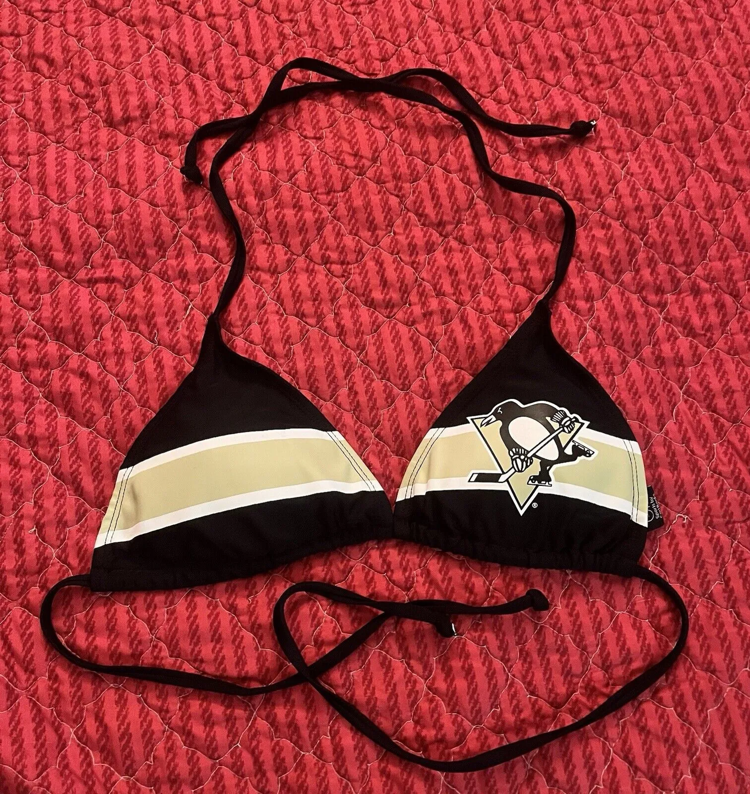 Pittsburgh Penguins Sexy String Bikini Top Swim Women's NWOT GILL Size Small Black - Image 1