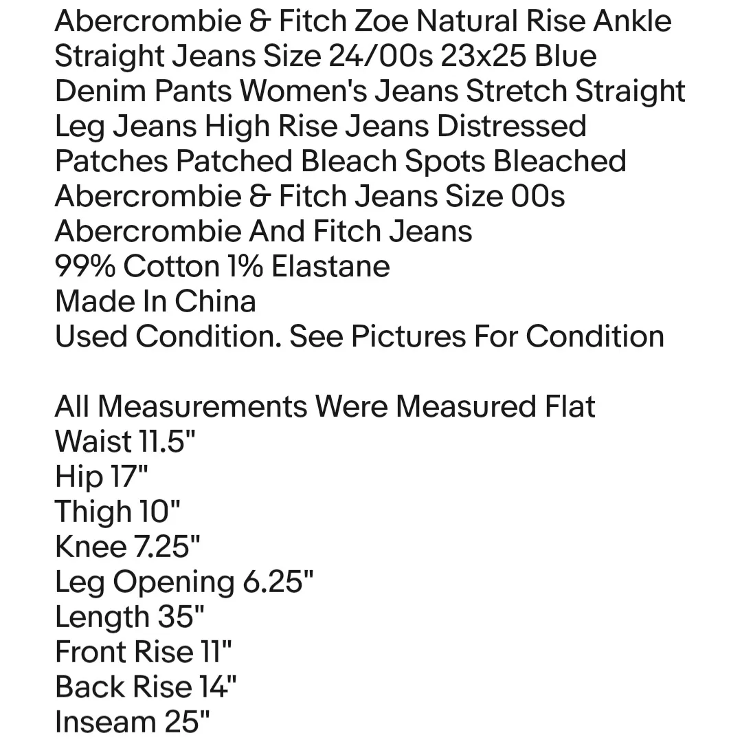 Abercrombie & Fitch Zoe Natural Rise Ankle Straight Jeans Size 24/00s 23x25 Blue Denim Pants  - Image 9