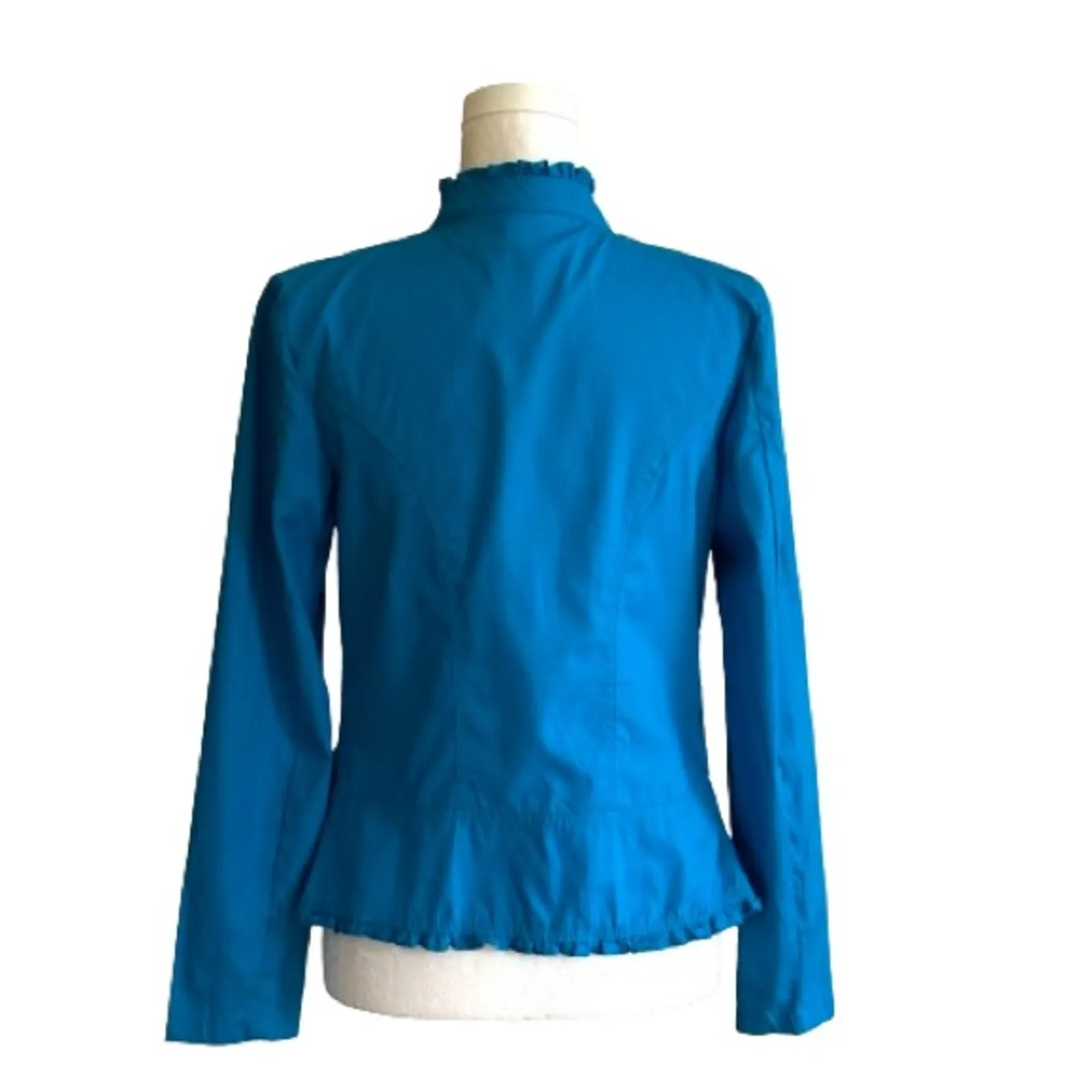 Mirror Image Blazer Jacket Blue Open Front Ruffled Lightweight Summer Small NEW - Image 4