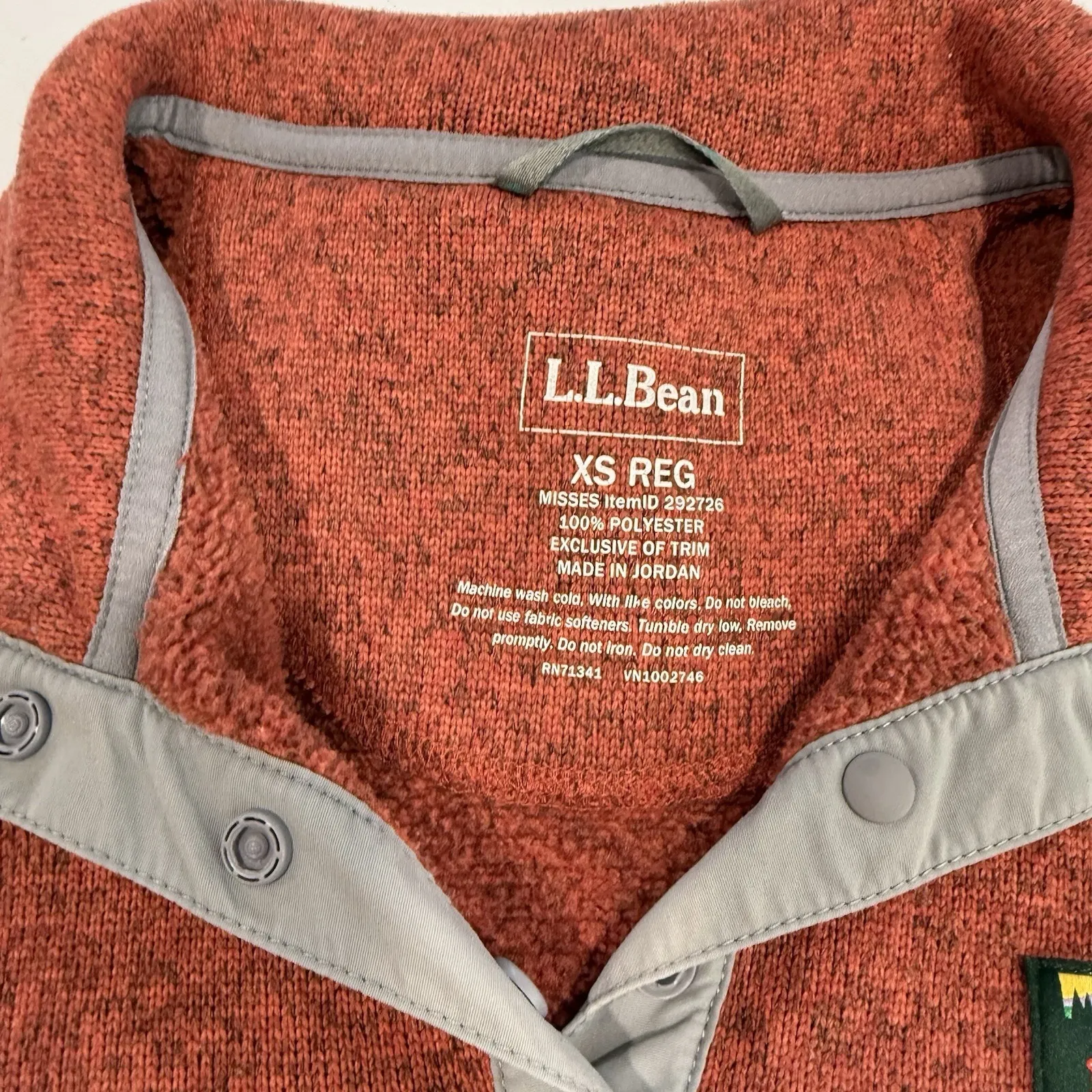 LL Bean Womens Rust Orange Sweater Fleece Pullover 1/4 Snap Size XS Pockets - Image 9
