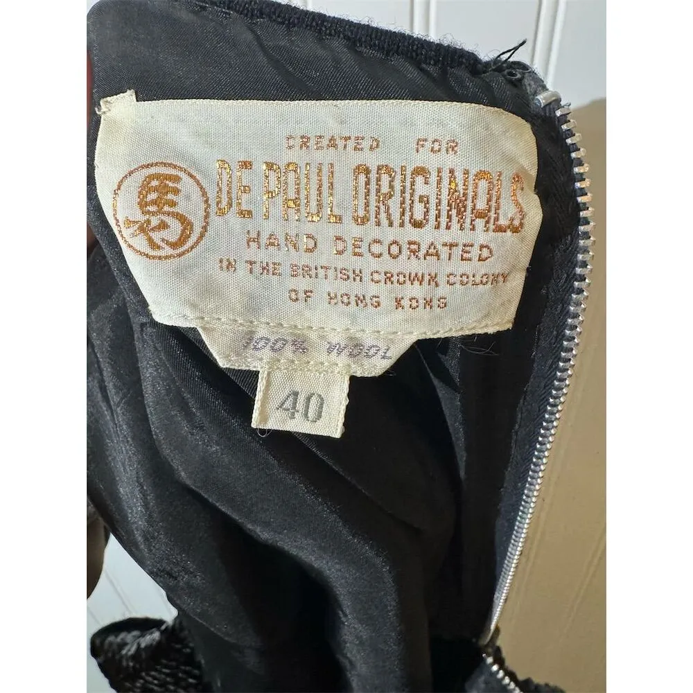 Vintage De Paul Originals 80s Beaded Sequin Top Black Flapper Gatsby Art Deco 40 Size L - Image 6