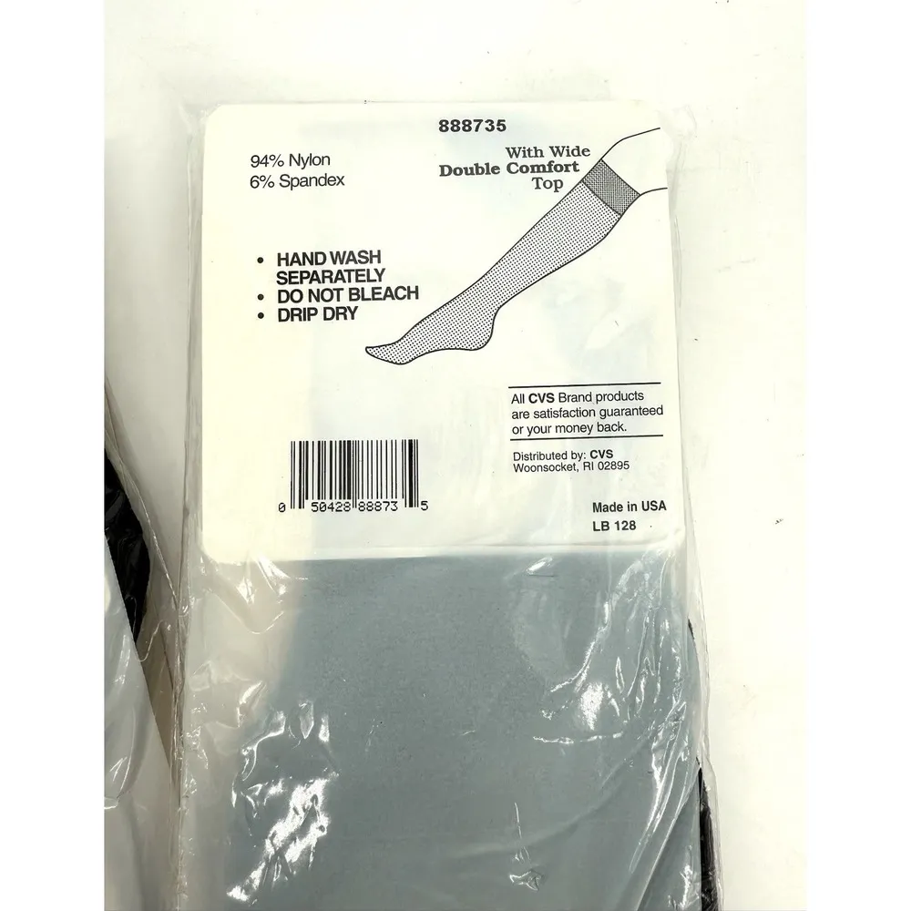 2 Pack CVS Vintage Comfort Top Knee Highs Regular Off Black Wide Band 888735 NOS - Image 4