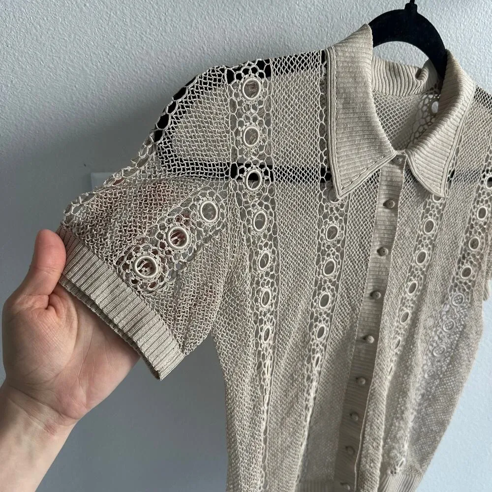 Vintage Crochet button up short sleeve shirt - Image 2