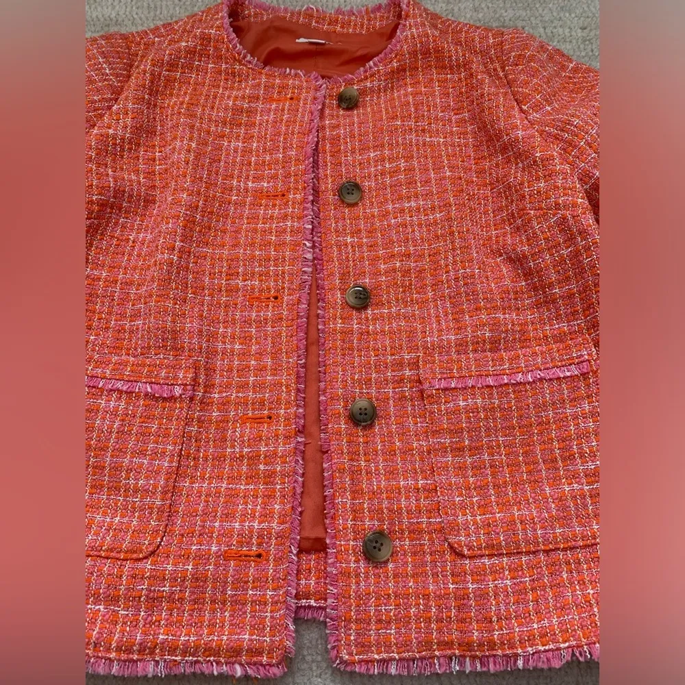 J. JILL Dahlia Blazer Tweed Jacket Size Small Coral Pink Career Office Spring Orange - Image 5