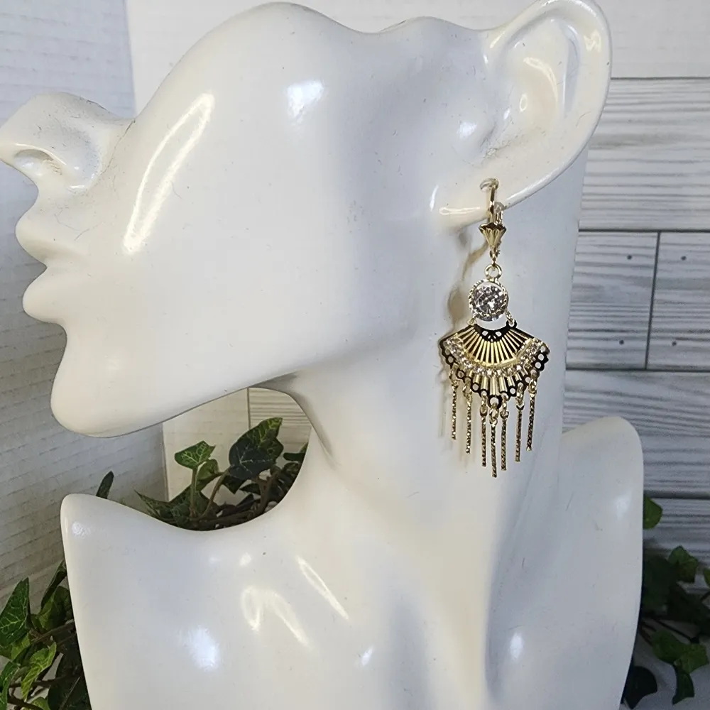 Gold Asian Fan Dangle Earrings. NEW - Image 3