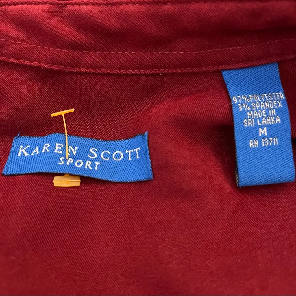 Vtg 90s Y2K Karen Scott Brushed Microfiber Snap Button Shirt Western Wine Red M - Image 3