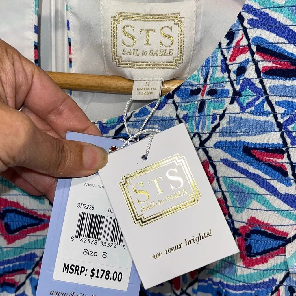 Sail to Sable Womens Smocked‎ Long Sleeve Blouse Top Blue Pink Size Small NWT - Image 5