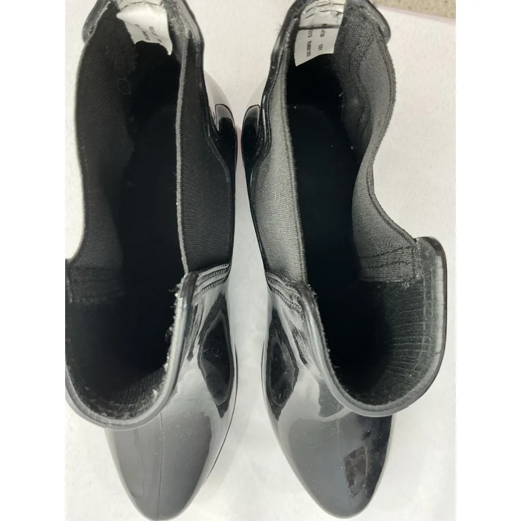 Womans Capelli NY Pull On Rain Boots 9 Black Elastic Ankle Chunky Heel - Image 6