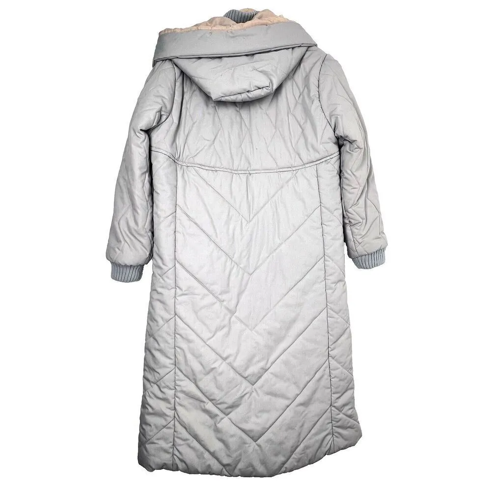 Saxton Hall VTG Made In Korea Quilted Down women Puffer Jacket Coat gray peach M Size M - Image 6