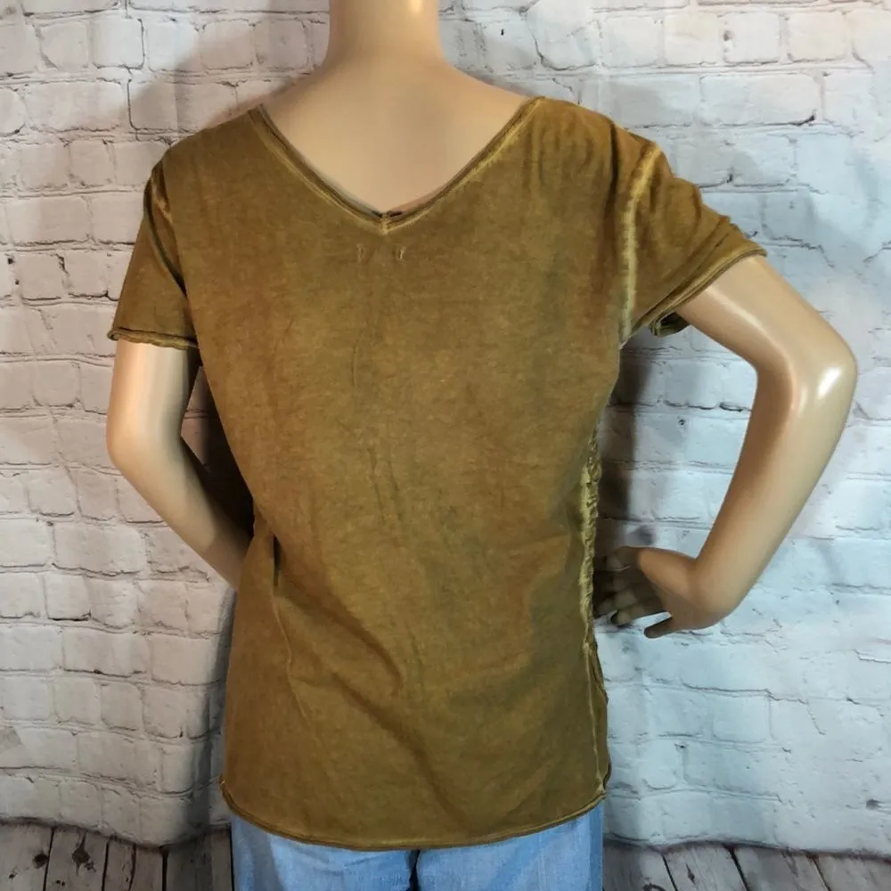 Ecote Gold Ruffled Front Vneck Cotton Tee S - Image 6