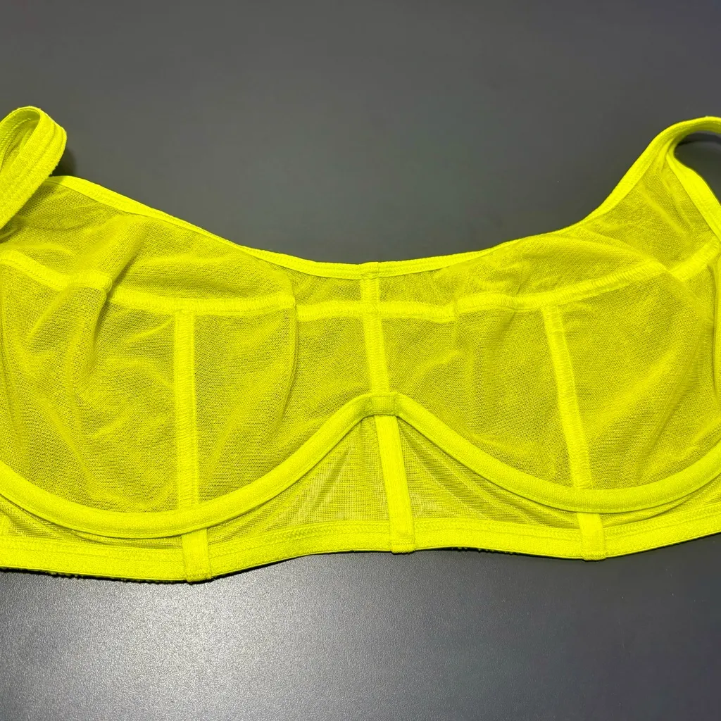 DIESEL X SAVAGE X FENTY Neon Yellow Suspender Bustier Bra in Foiled Fishnet - Image 8