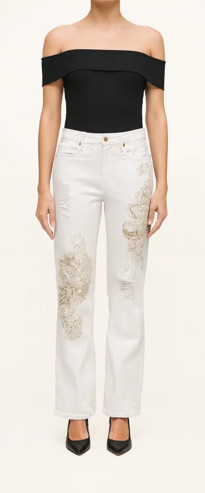 Soho Jeans Embellished Boyfriend Distressed White Denim Jeans Size 8 - Image 1
