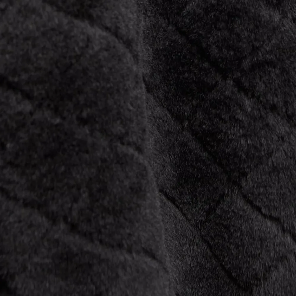 Zara Sweater M Faux Fur Quilted Cropped Pullover Black Long Sleeve Boxy Fuzzy - Image 4