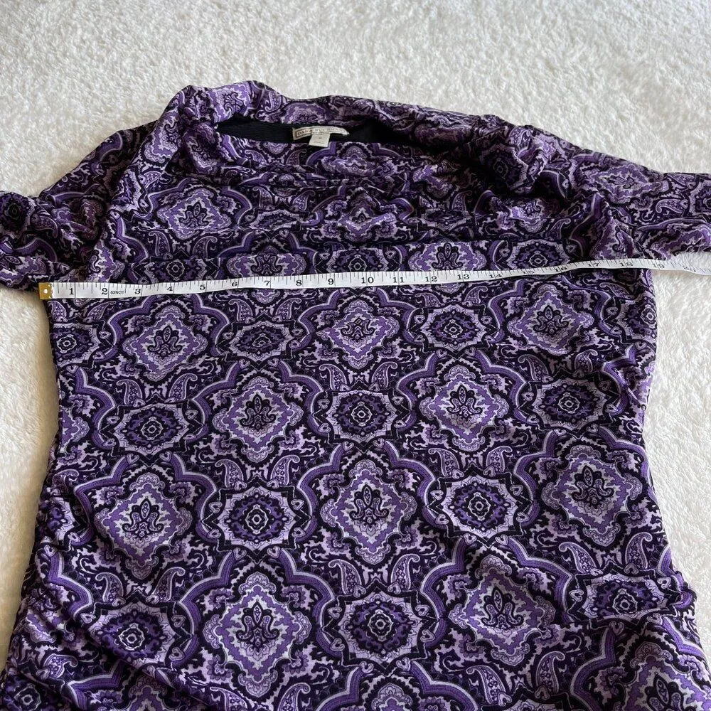 Dana Buchman Printed Tunic Top Womens S Purple Cowl Neck Blouse Boho Chic Office - Image 5