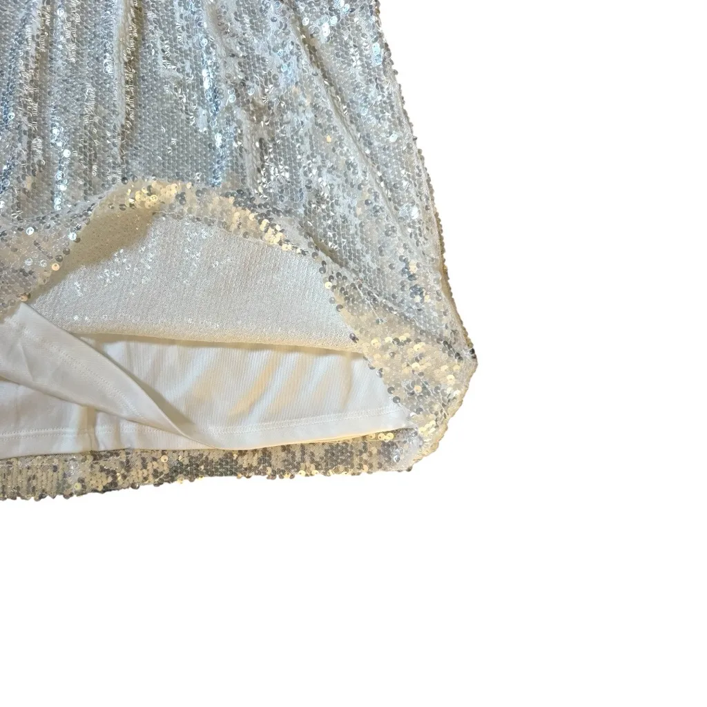 NEW WAYF Carrie Long Sleeve Sequin Minidress Small Silver Party Sparkle - Image 7