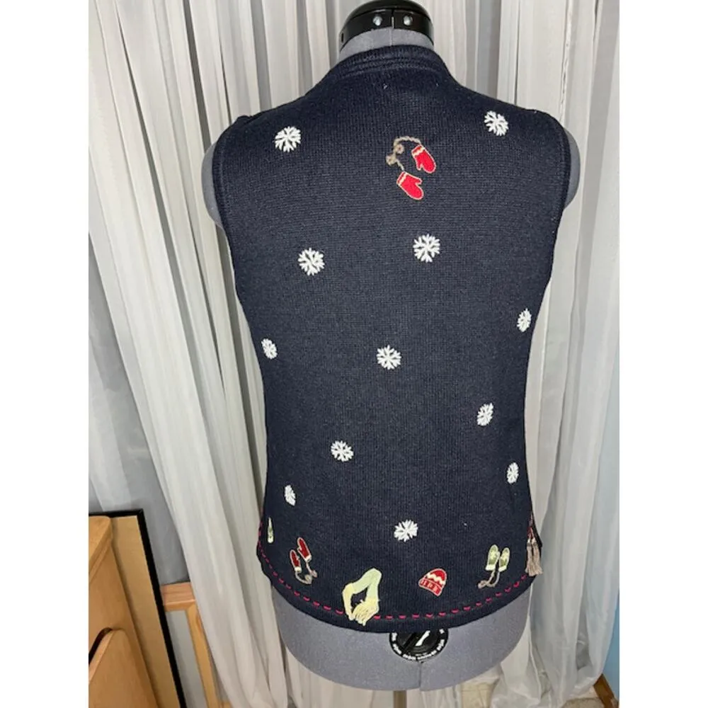 Christopher & Banks Christmas winter sweater vest snowflake mitten hat scarf - Image 4