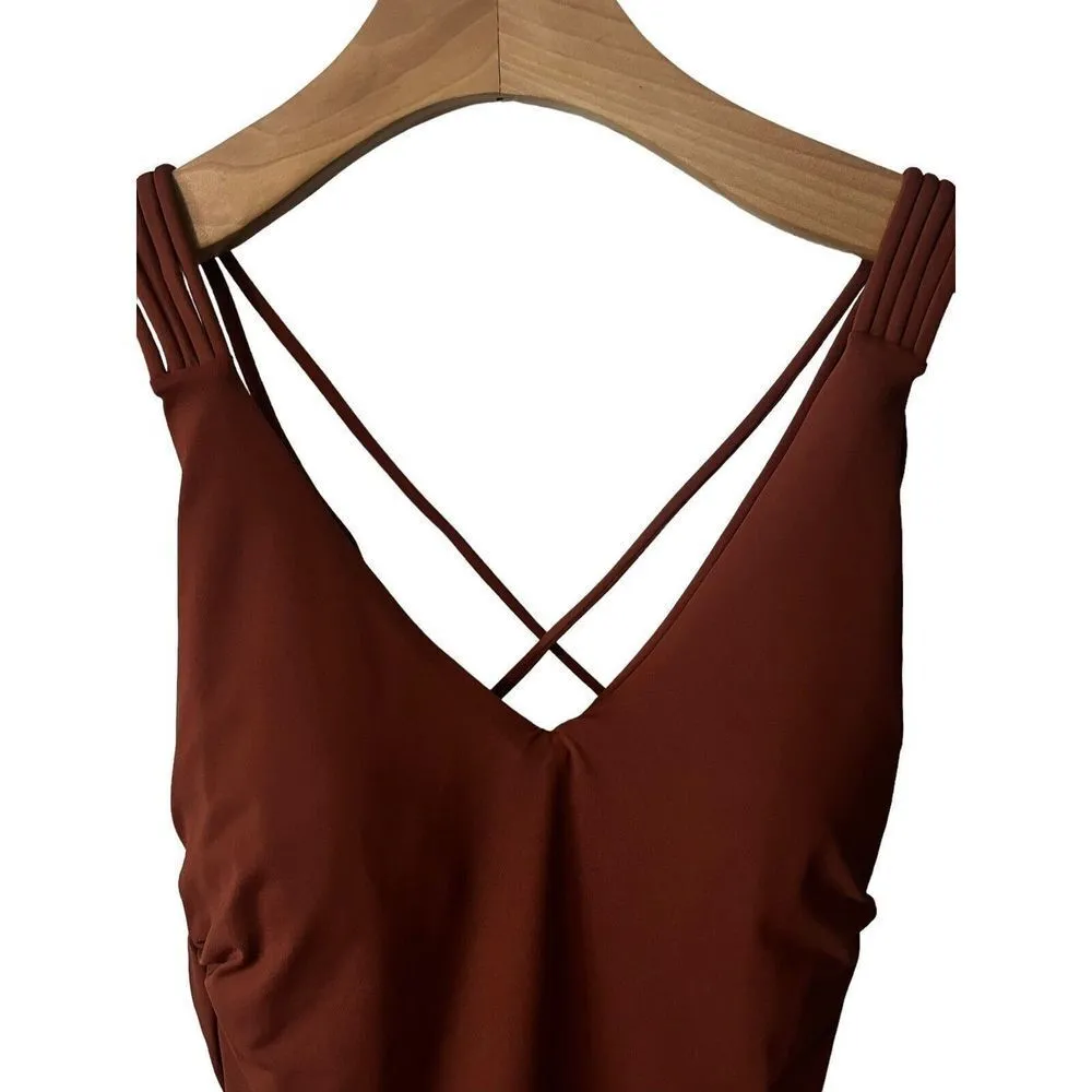 Sunn Lab Swim Brown Strappy Back One Piece Swimsuit Plunge Neck Size XS NEW - Image 2