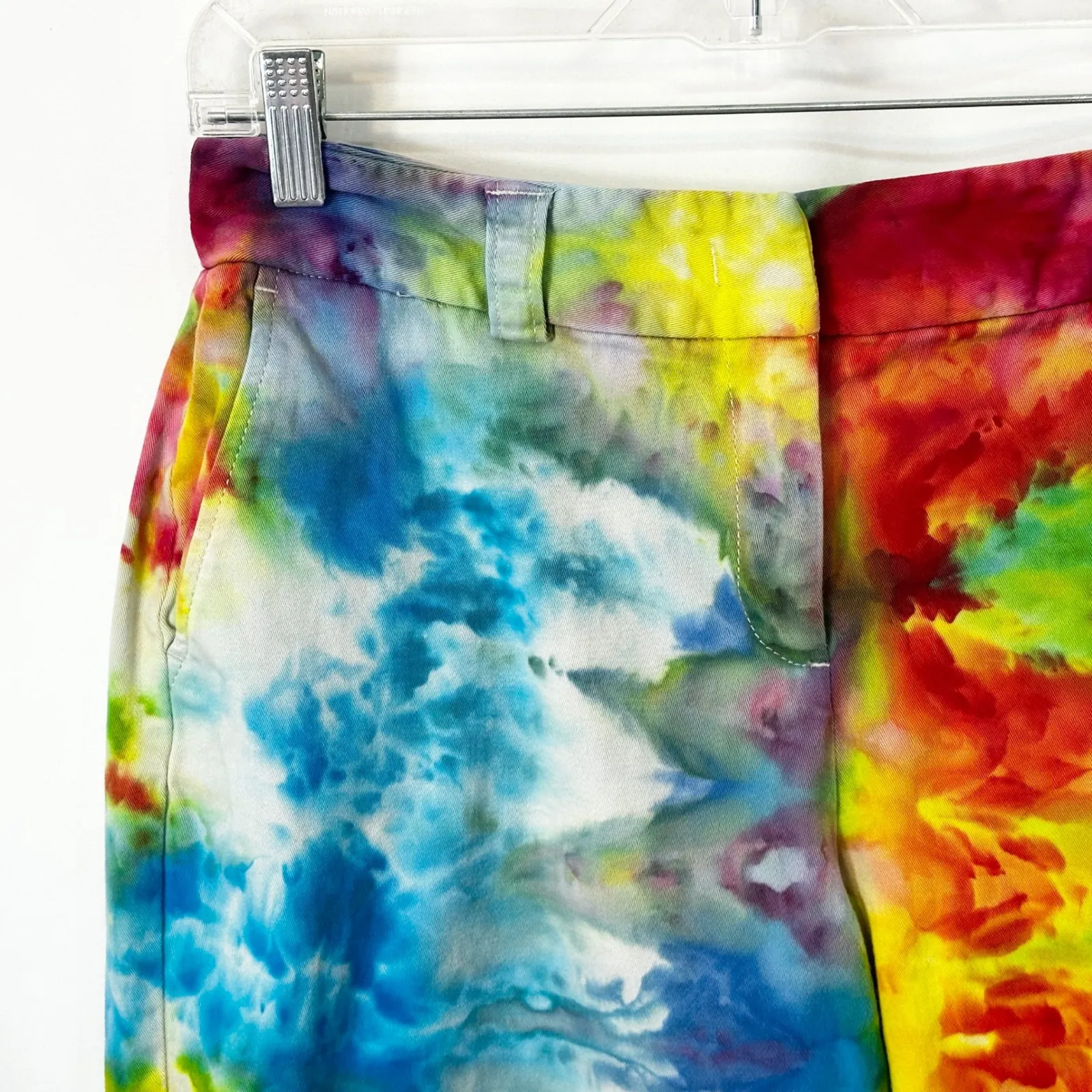 Rafaella Size 10‎ Shorts Handmade Tie Dye Bermuda Blue Yellow Red Mid Rise 436 - Image 4