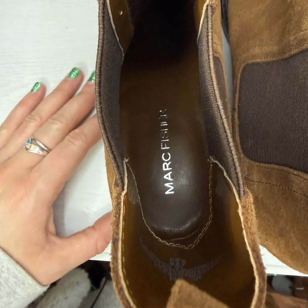 MARC FISHER Womens Brown Heel Pull-Tab Modesty Suede Leather Chelsea Boot 8 M - Image 6