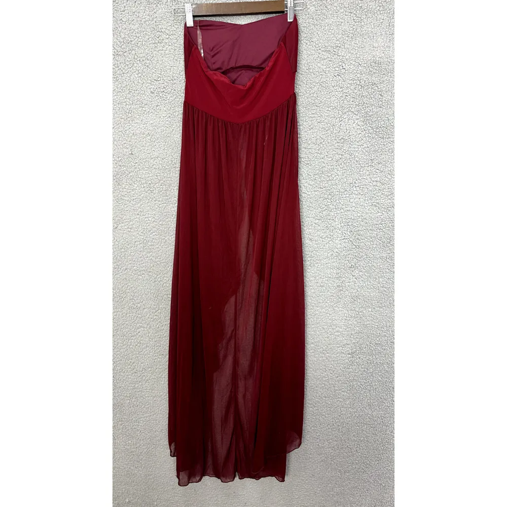 Vintage Y2K Babydoll Top Womens Small Burgundy Studded Sheer‎ Chiffon Fairy Boho Red - Image 2