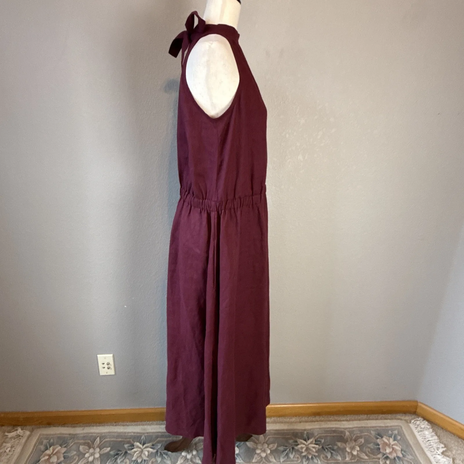 Linen Handmade Studio Alicia Maxi Dress Size XL 16/18 Eggplant Purple Red Pocket - Image 5