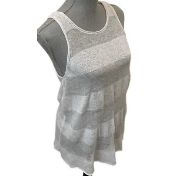 Eileen Fisher Women’s Size P S White Shadow Stripe Linen Knit Sweater Tank Top - Image 2