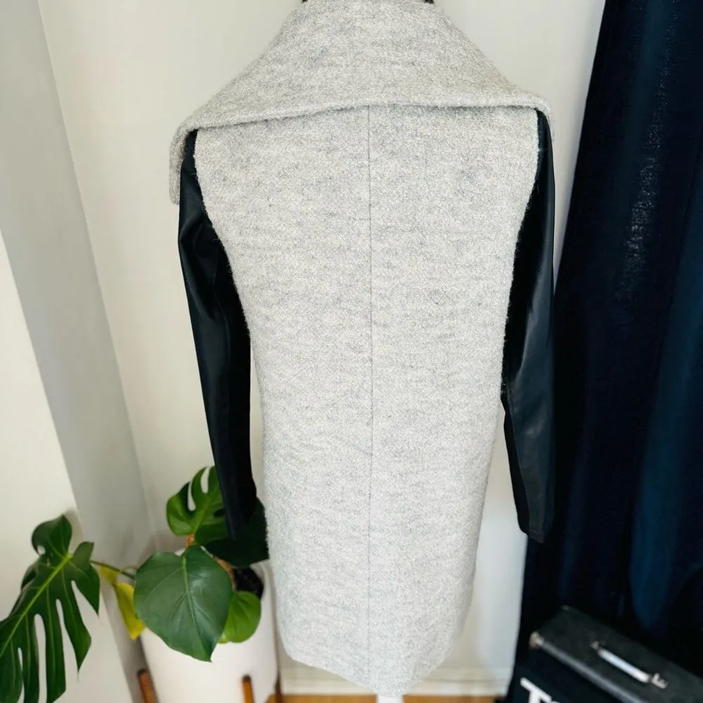 Express Shawl Collar Faux Leather Sleeve‎ Zip Coat, Size Small, Gray/Black, NWOT - Image 9