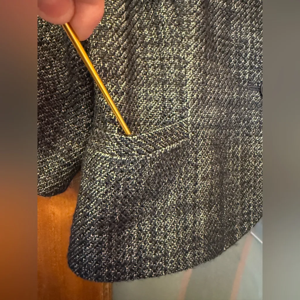 Ann Taylor Women’s Grey Tweed 3/4 Sleeve High Collar Button Up Blazer Jacket - Image 6