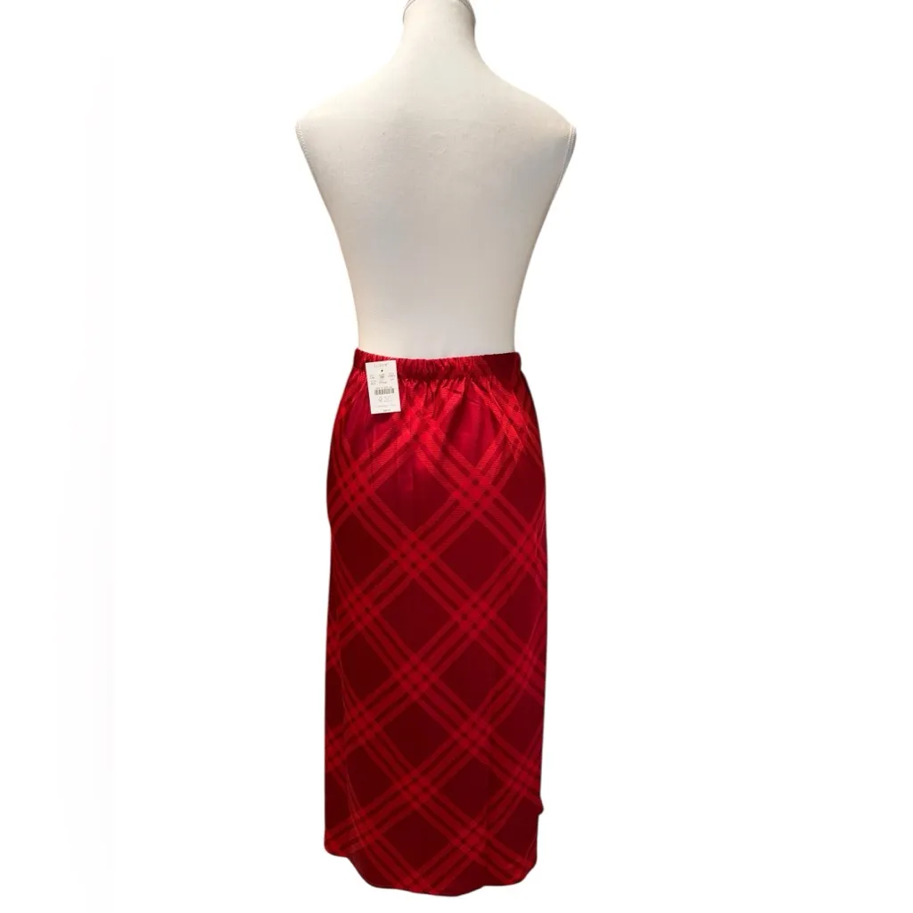 NWT- J.Crew Mid-Rise Bias-Slip Straight Midi Skirt – Red Plaid  - Size Large - Image 4