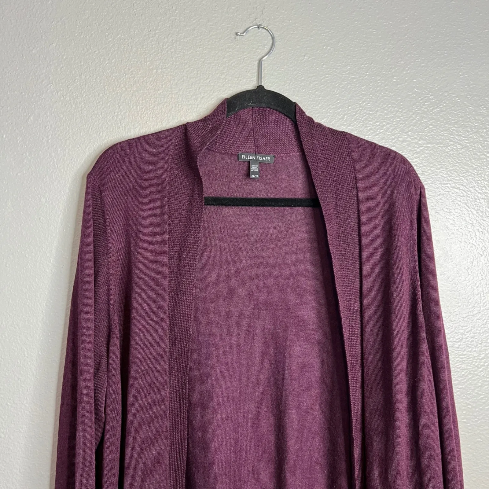 Eileen Fisher Open Front Cardigan XL Tencel Wool Blend Purple Lightweight Duster - Image 3