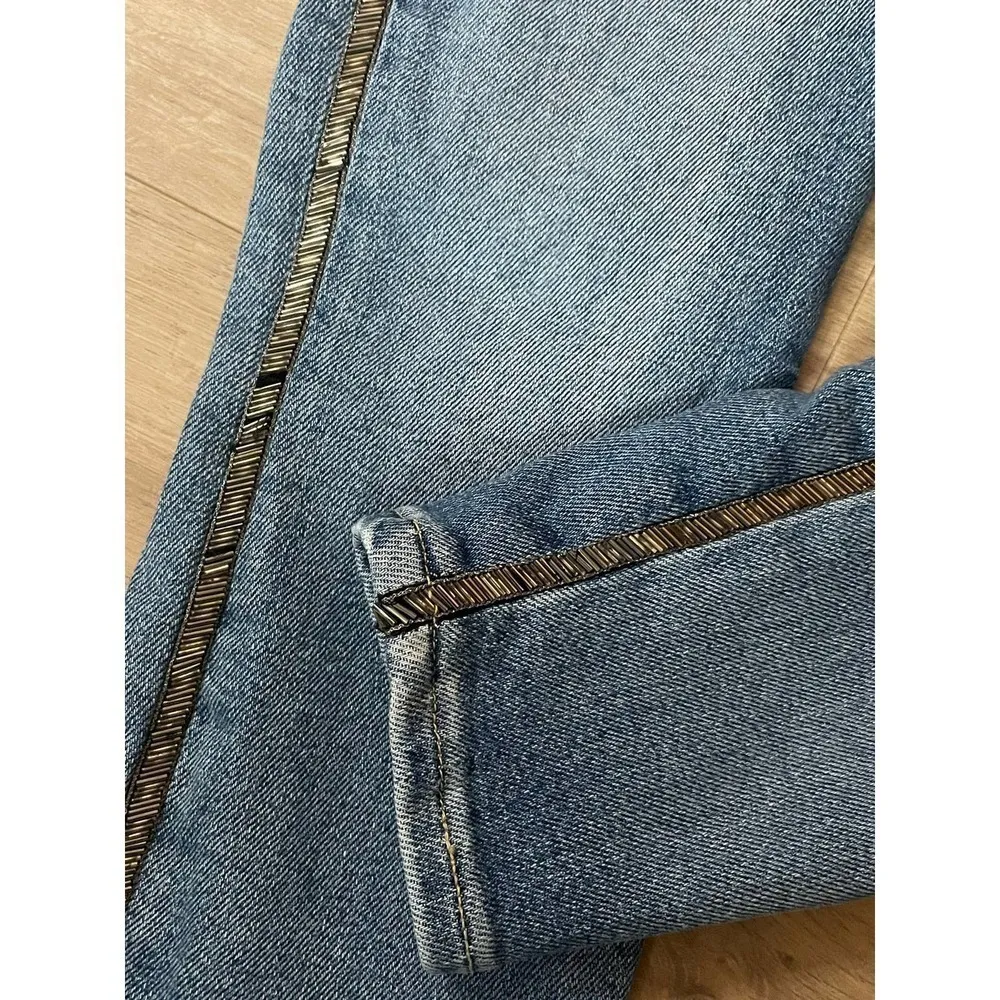 7 For All Mankind Ankle Skinny Jeans Beaded Side Stripe Embellished - Image 2