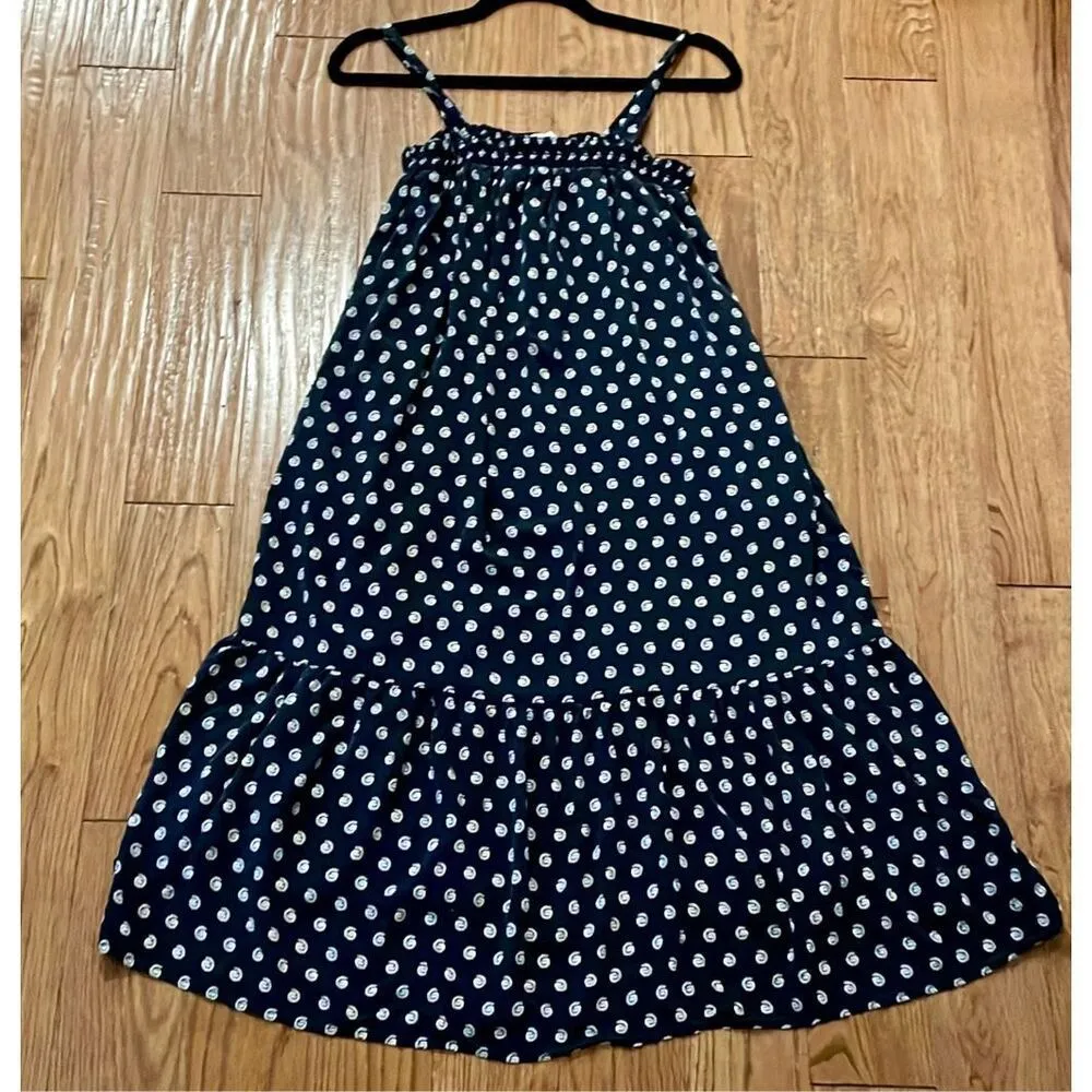 Loft Navy Shell print smocked midi dress small - Image 11