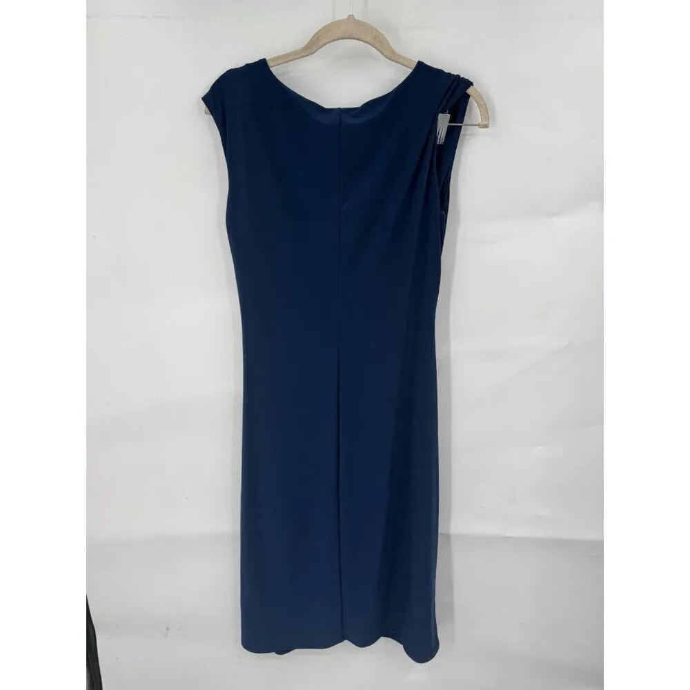 Lauren Ralph Lauren Business Mini Dress Women 10 Navy‎ Blue Gathered Formal - Image 2