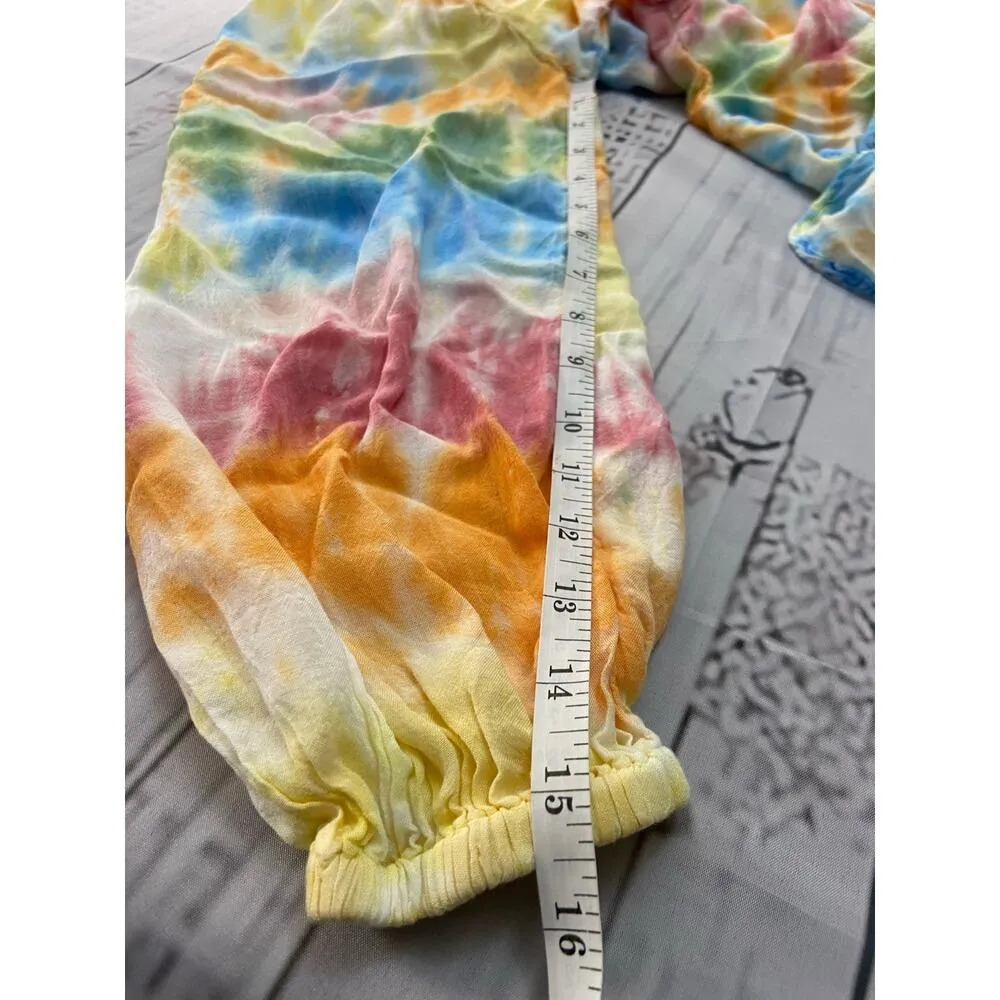 Young Fabulous & Broke Button Front Crop Top Womens S Rainbow Tie Dye Hi Low - Image 8