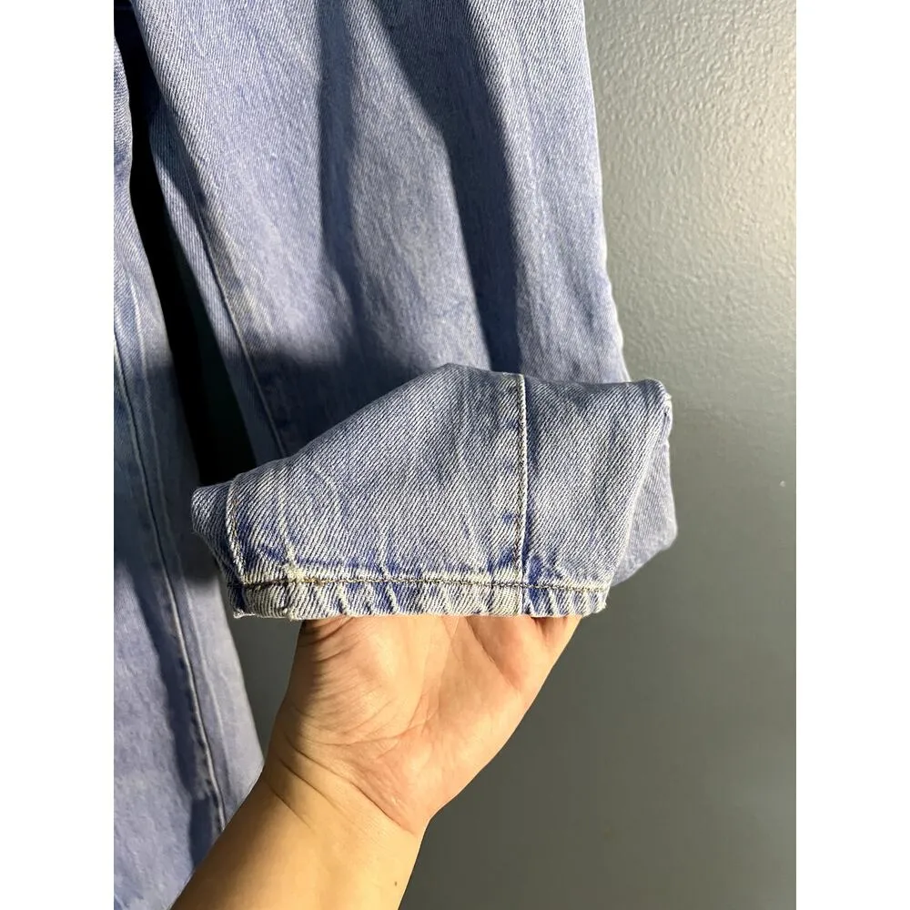 Zara Paper Bag Denim Baggy Pants High Waist Acid Wash Elastic Waist Band - Image 5