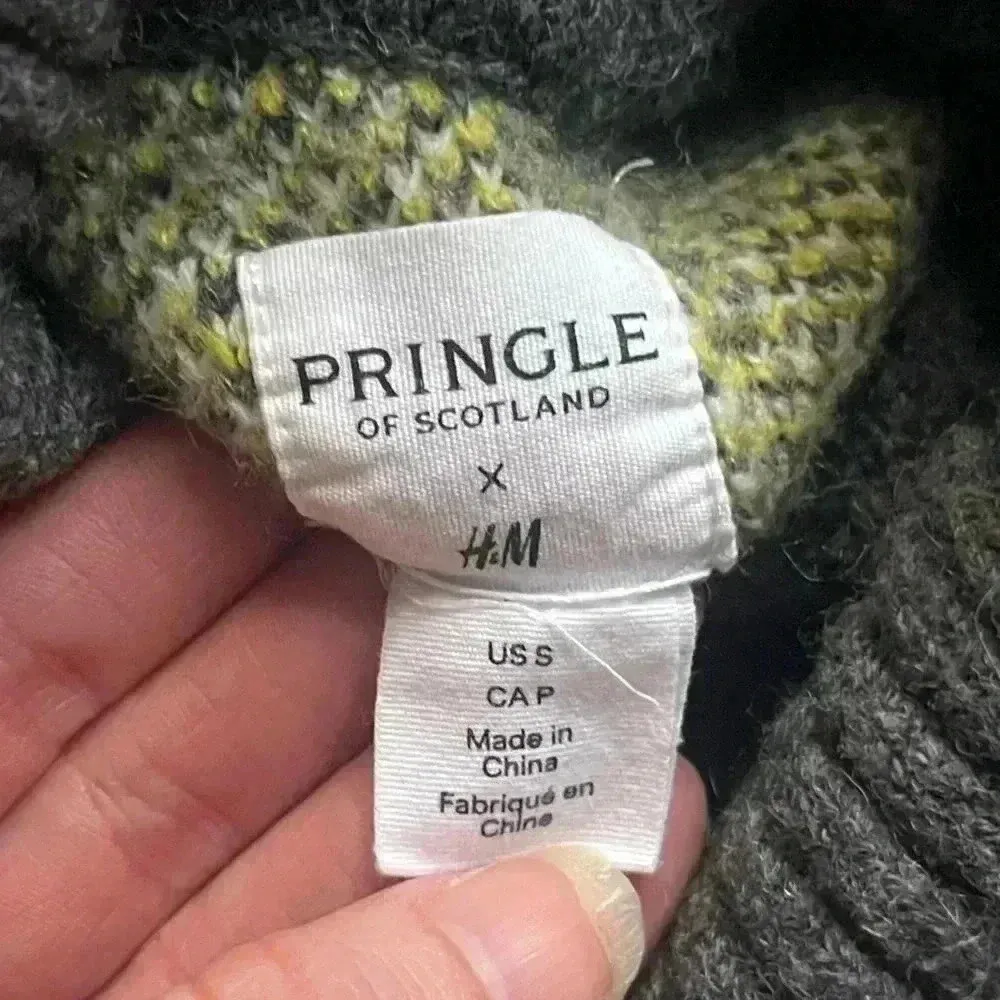 Pringle of Scotland X h&m Gray White Oversized Turtleneck Argyle Sweater Cozy S - Image 3