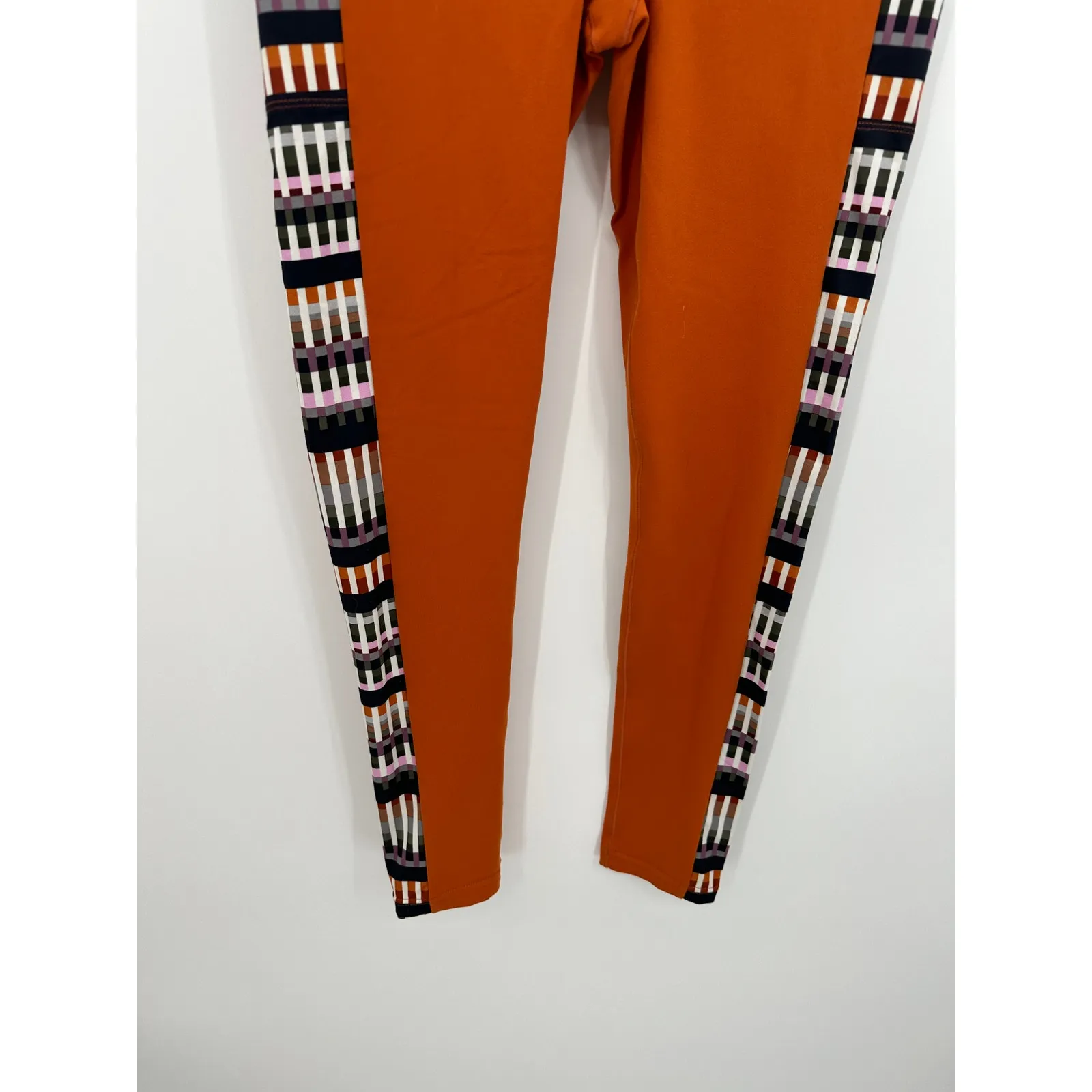 Prana Orange Leggings Laye Gingerbread Tivoli Striped Sides Pockets Size Medium - Image 3