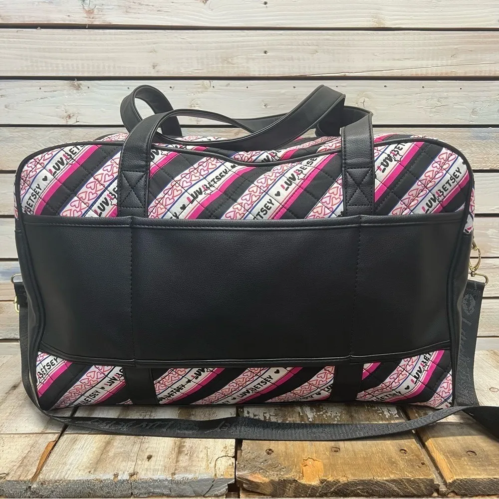 Betsey Johnson Luv Betsey Striped Quilted Duffel Bag With Pom Charm 18x12 - Image 8