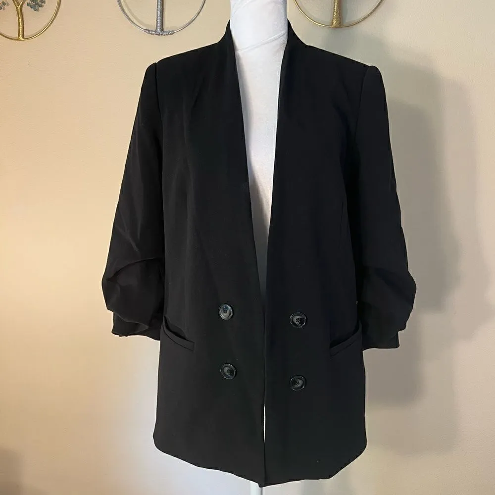 AGB Black Open Front 3/4 Ruched Sleeve Blazer Size 8 Black - Image 2