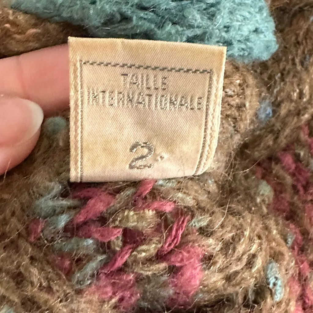 70’s Nina Ricci Paris Wool Mohair Sweater – Braided Collar Knit Medium Vintage Brown - Image 6