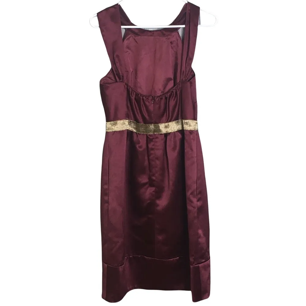 Vera Wang Maids midi dress satin with gold band size 8 bridesmaid burgundy - Image 7