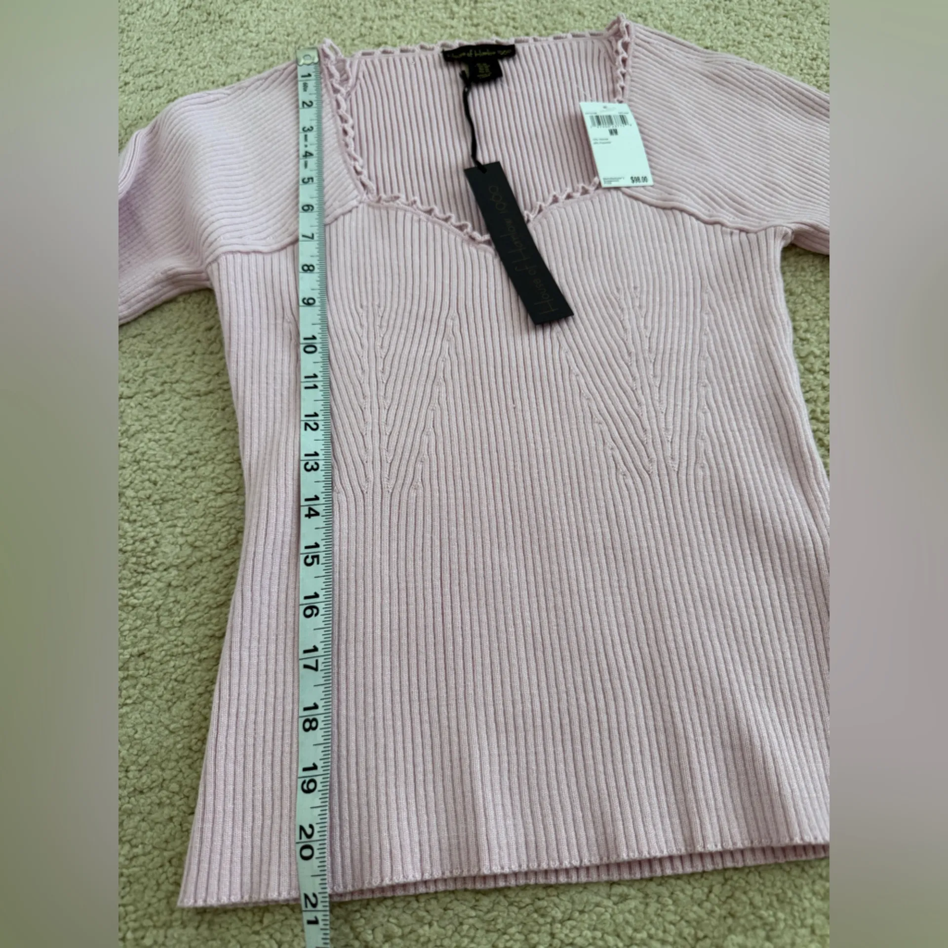 House of Harlow Pink Ribbed Sweater with Crochet Detail size medium - Image 5