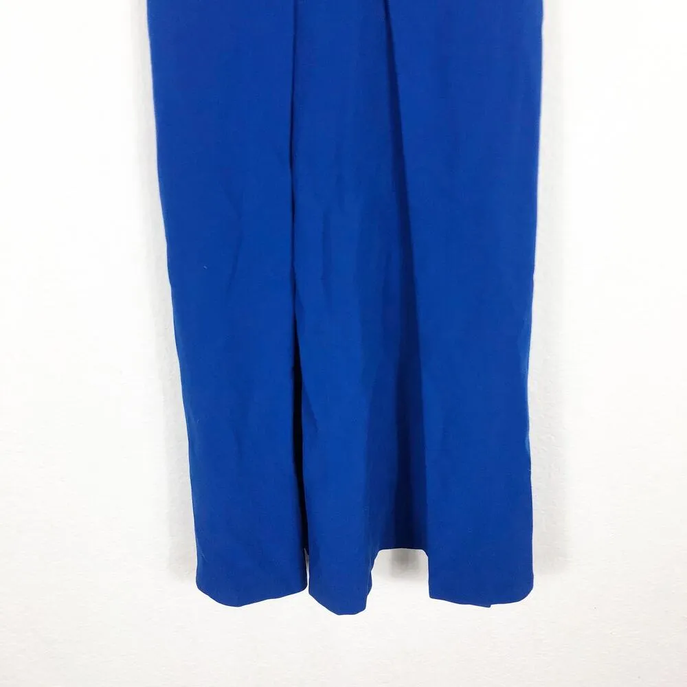 Black Halo Cobalt Blue Crepe Sheath Midi Dress Size 4 Short Sleeves Cocktail - Image 8