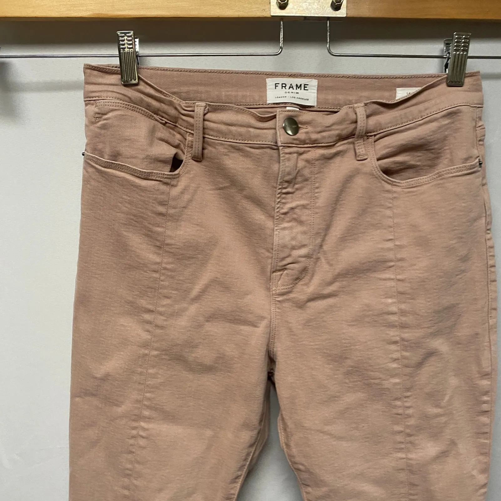 FRAME Denim Le High Skinny Jeans Rose Beige High Rise Frayed Hem Ankle Size 32 - Image 4