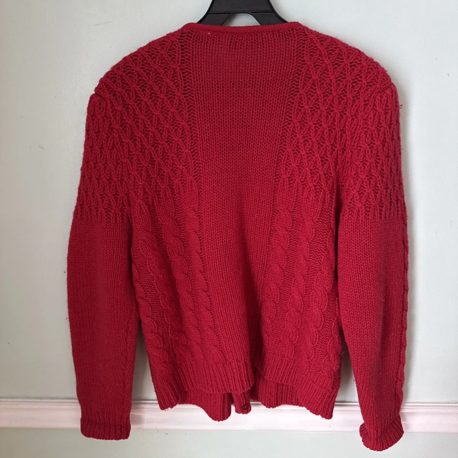 Vtg The Very Thing Sweater DBL Breasted Red Shetland Wool Cable Knit M 80s Size M - Image 4