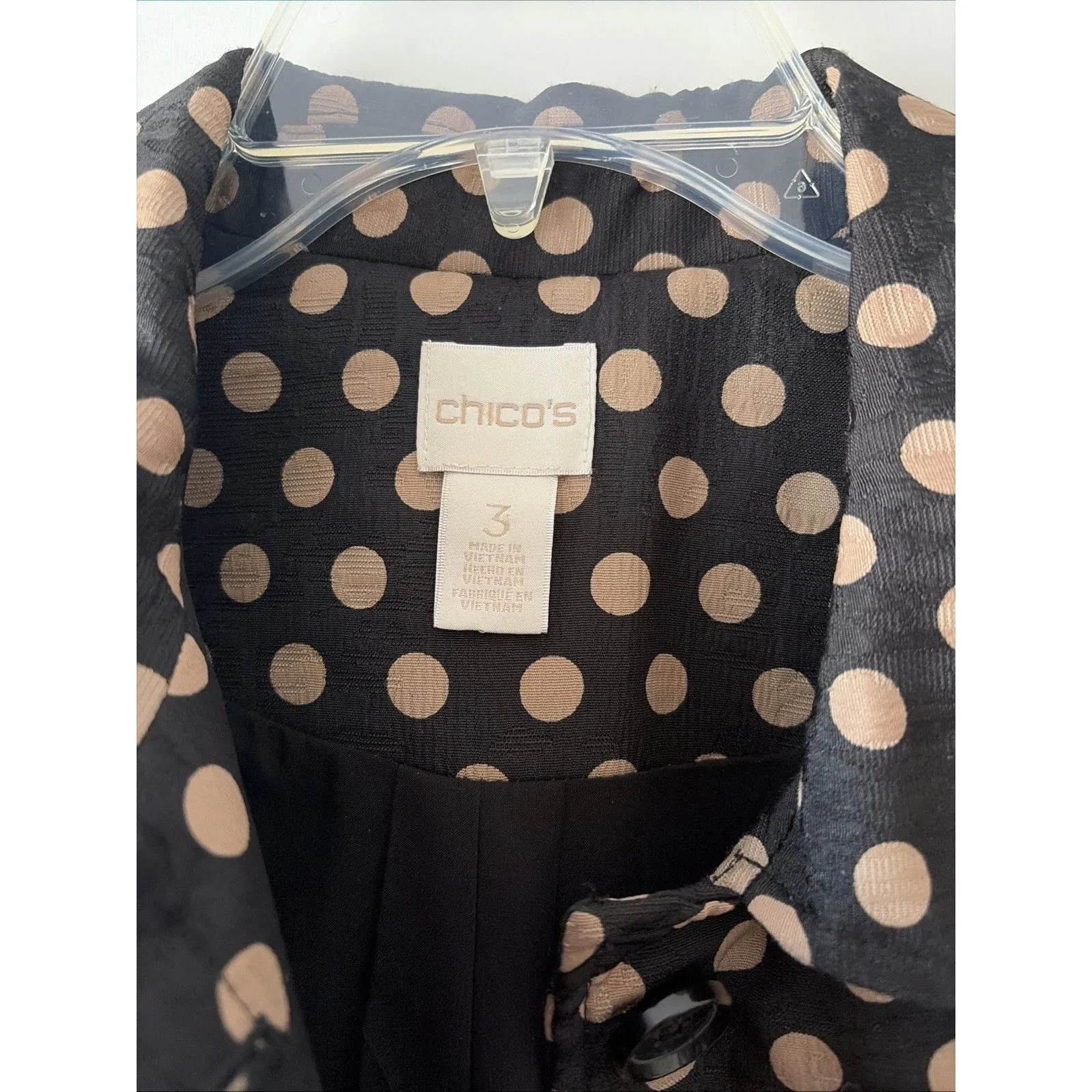 Chicos Polka dot Black and Gold Button Down Jacket Size 3X - Image 3