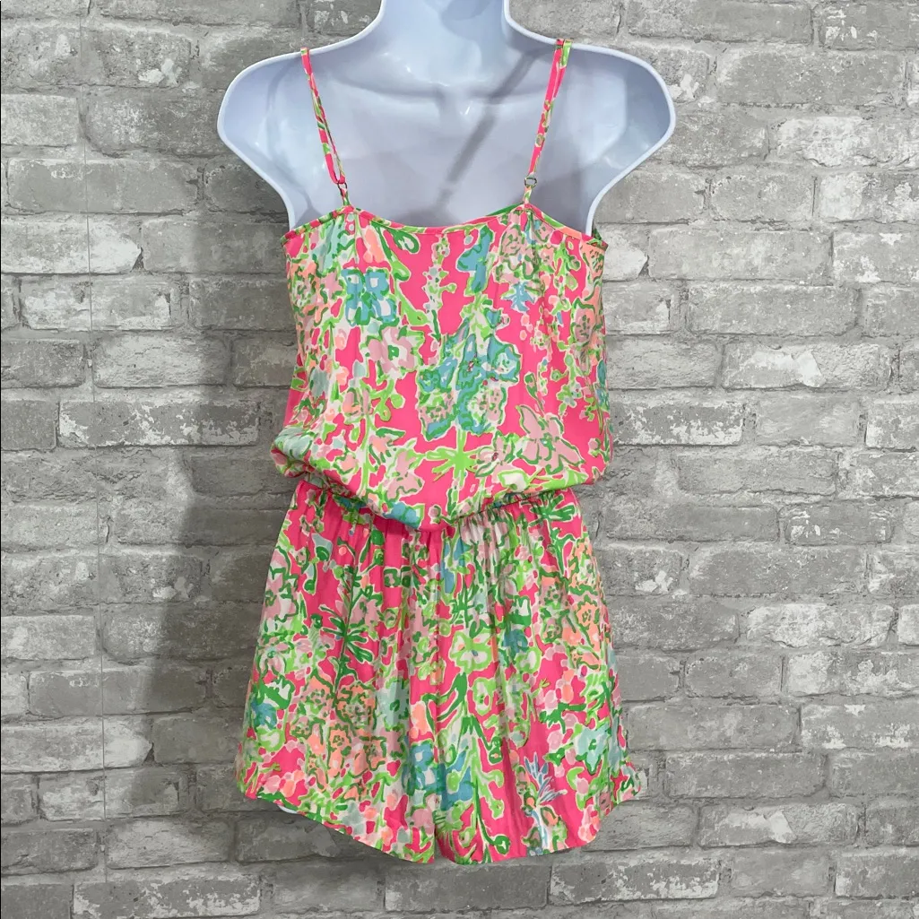 Lilly Pulitzer Deanna Romper in the Flamingo Pink Southern Charm print. - Image 2