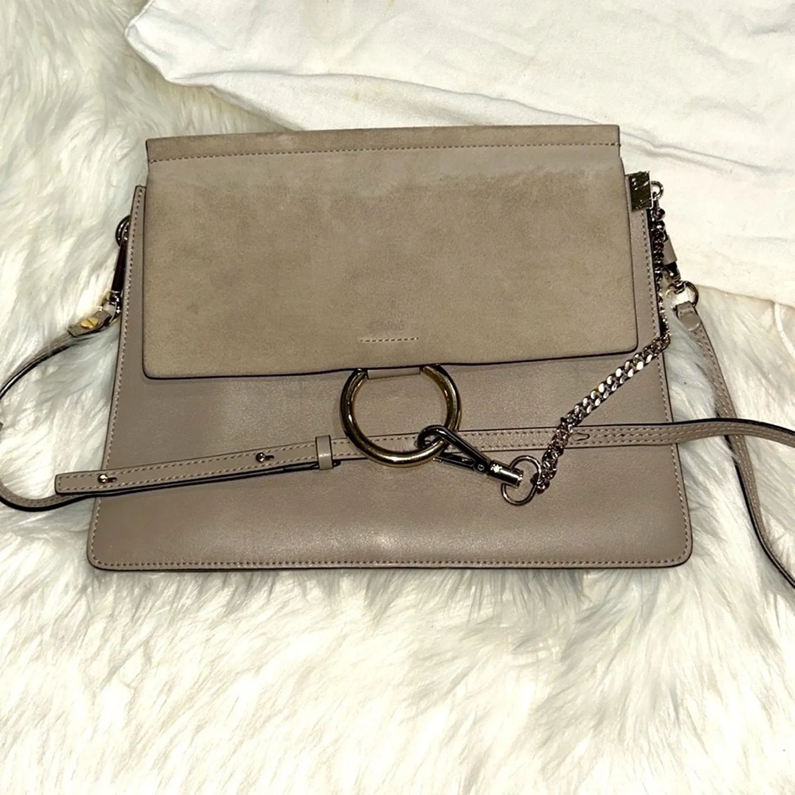 Chloe Authentic Faye Medium Shoulder Bag Genuine Leather Motty Gray - Image 3