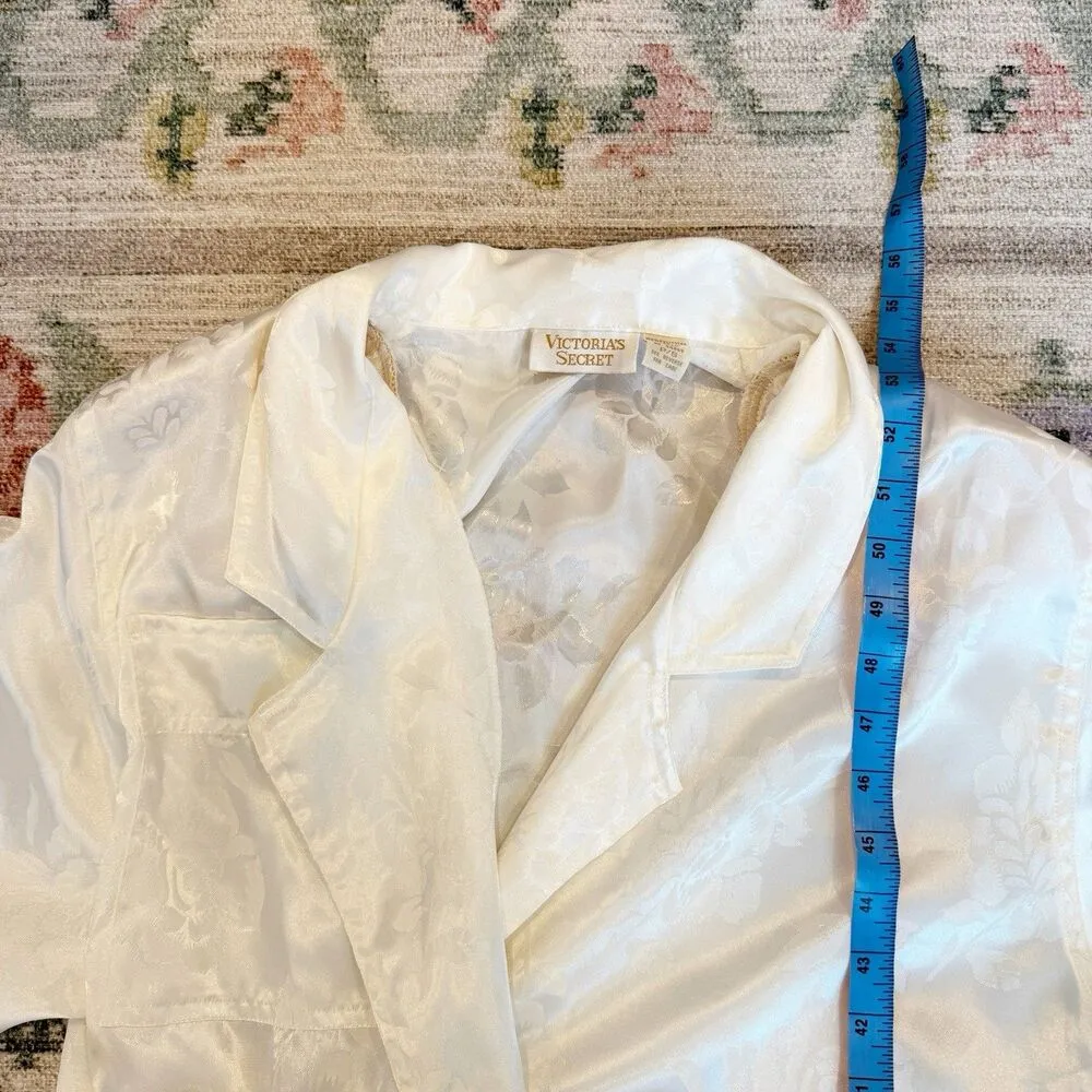 Vtg Victorias Secret Womens Long Length Robe Size S Floral Jacquard Satin Gold - Image 6